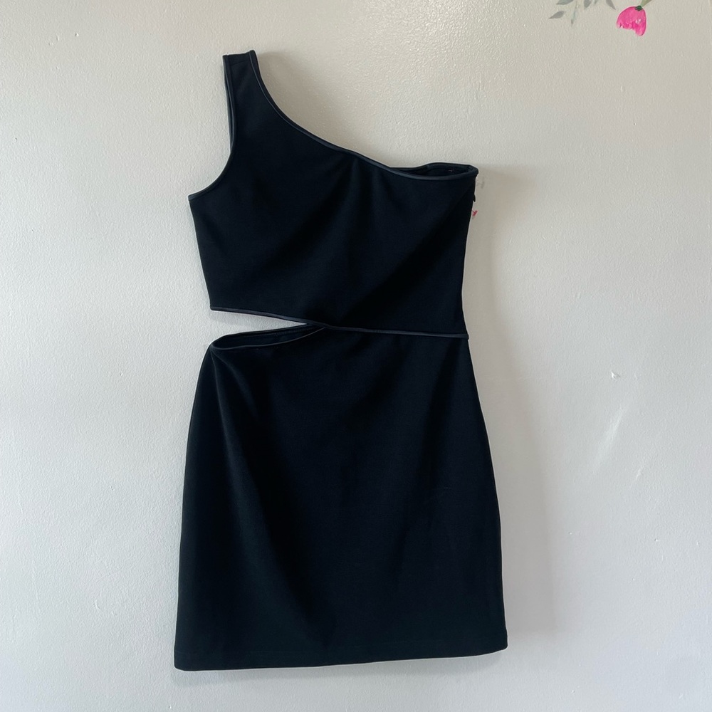 Vintage Nouveau 90's Y2K One Shoulder Cut-Out Mini Dress, Black, Size 12
